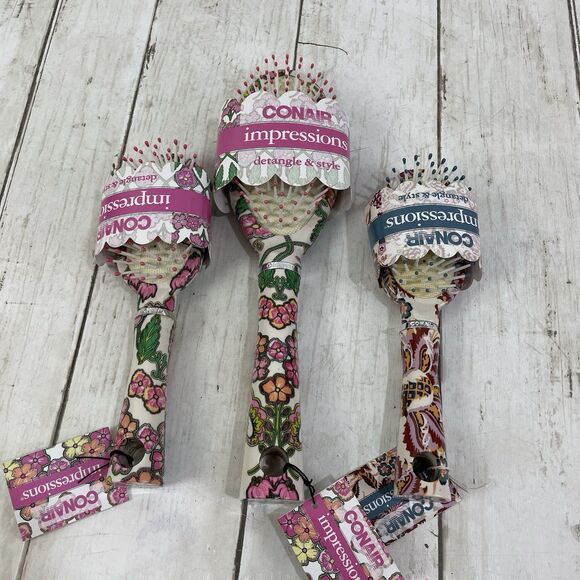 Conair Impressions Detangle Signature Prints Cushion Hair Brush Lot Of 3 -New - Picture 4 of 6